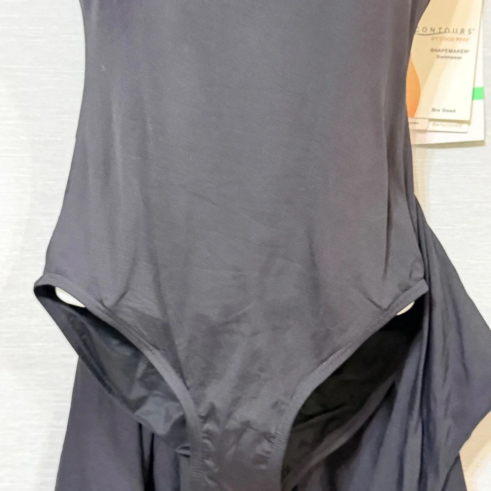 Contours by Coco Reef Shapemaker Black One Piece Swimsuit Sarong Tie 10/34C NEW